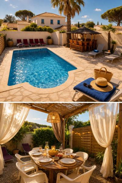 Maison Julia bord de mer - 2 Chambres - Plage de la Nartelle - Sainte Maxime - Piscine partagée - Parking - BBQ - Draps inclus, Rezervați Casă de vacanță La Nartelle Mimosa Road
